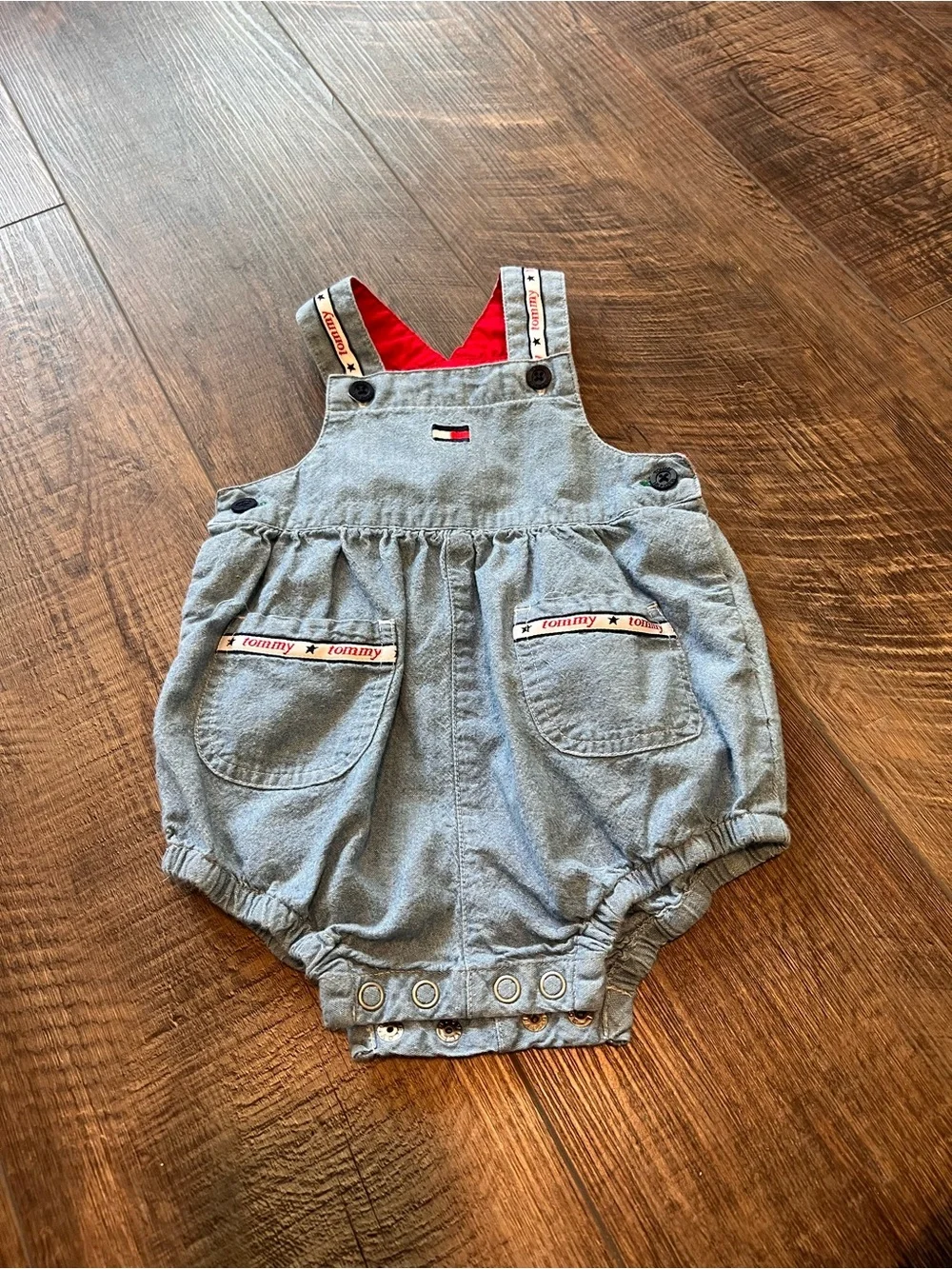 Vintage Tommy Hilfiger Light Blue Denim Overalls with Red Trim